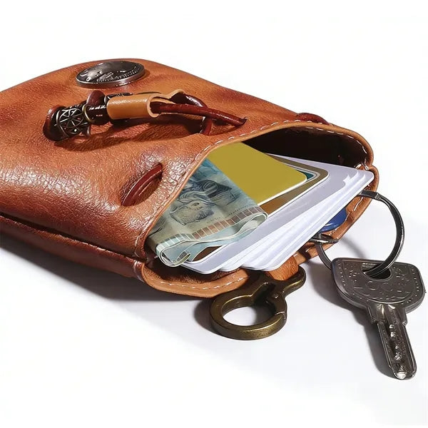 4"x5" Luxury Vintage Real Leather Drawstring Key Pouch