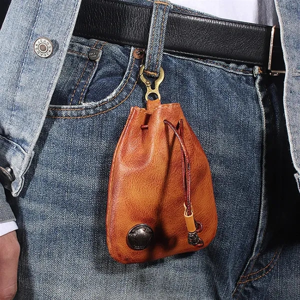 4"x5" Luxury Vintage Real Leather Drawstring Key Pouch