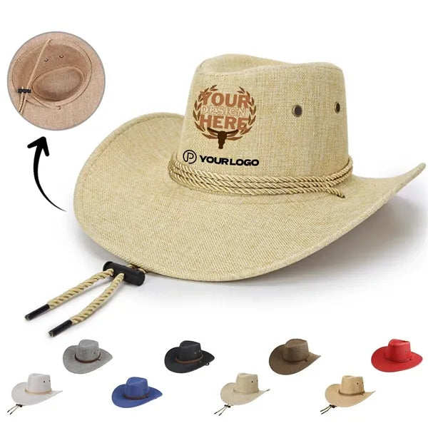 Western cowboy hat cowgirl uv protect linen like wide brim