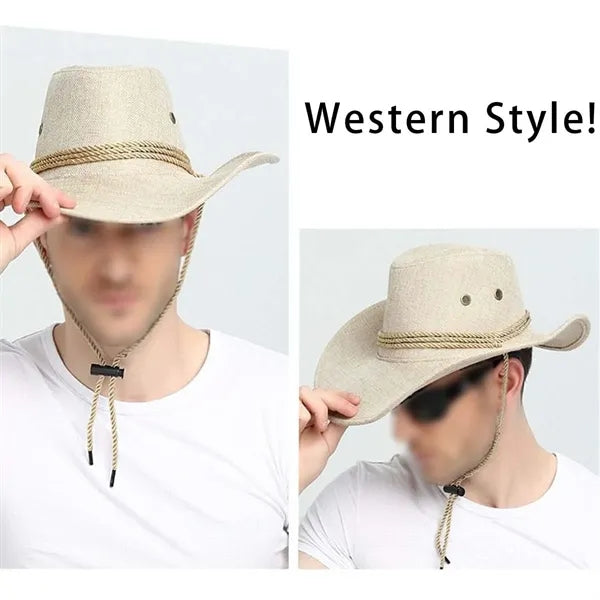 Western cowboy hat cowgirl uv protect linen like wide brim
