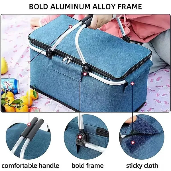 Collapsible Insulated Picnic Basket W/Handles