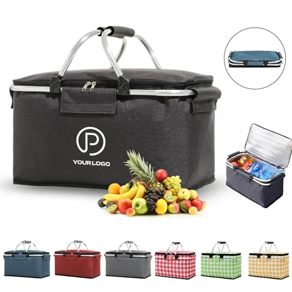 Portable insulated picnic basket foldable cooler for travel