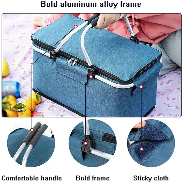 Portable insulated picnic basket foldable cooler for travel