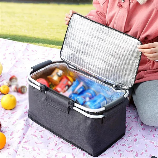 Portable insulated picnic basket foldable cooler for travel