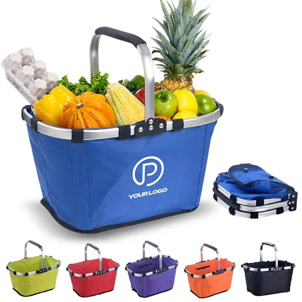 Large collapsible picnic basket with handle for shopping
