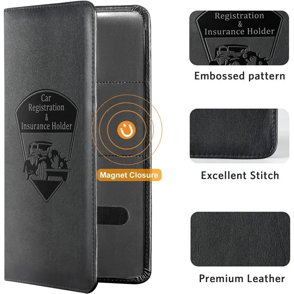 Leather Vehicle Registration Insurance Card Holder pen loop