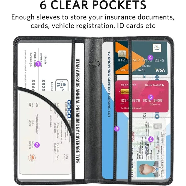 Leather Vehicle Registration Insurance Card Holder pen loop