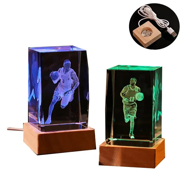 USB Light Up Wooden Base for 2" Custom Engraved Crystal
