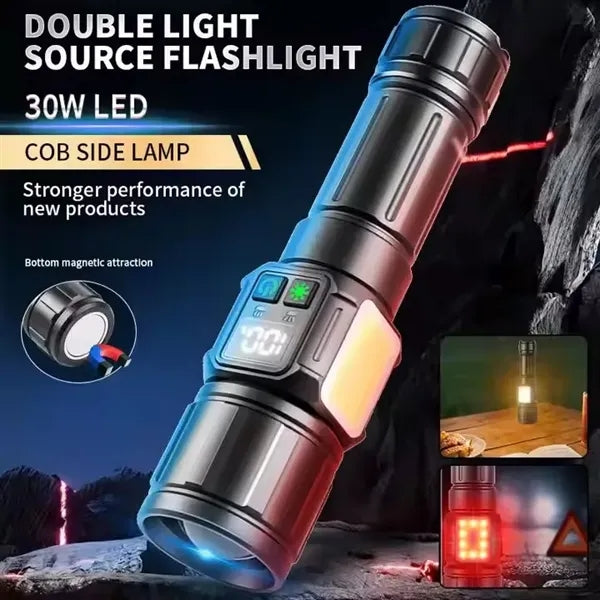 Rechargeable Led Flashlight With Digital Display Side Light