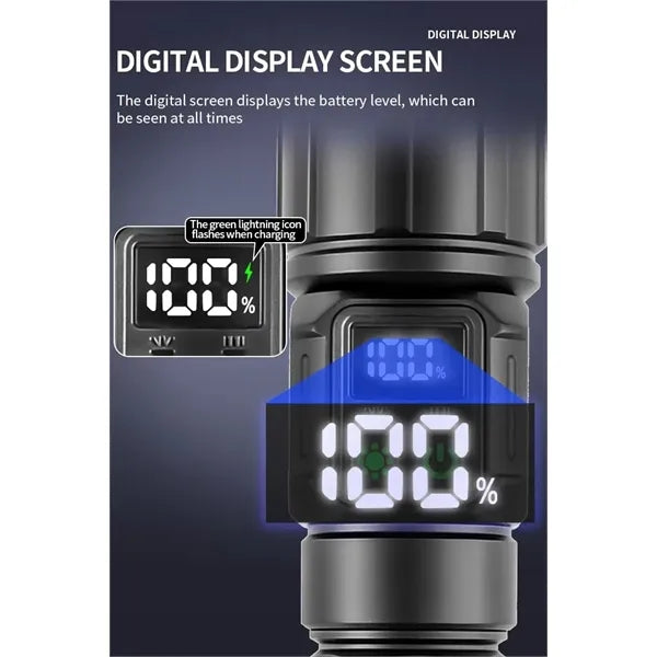 Rechargeable Led Flashlight With Digital Display Side Light