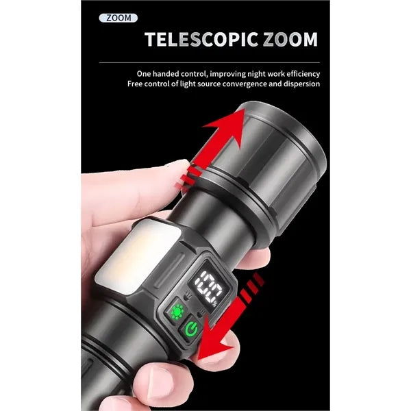 Rechargeable Led Flashlight With Digital Display Side Light