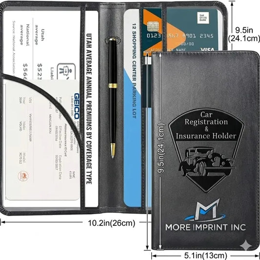 Leather Vehicle Registration Insurance Card Holder pen loop