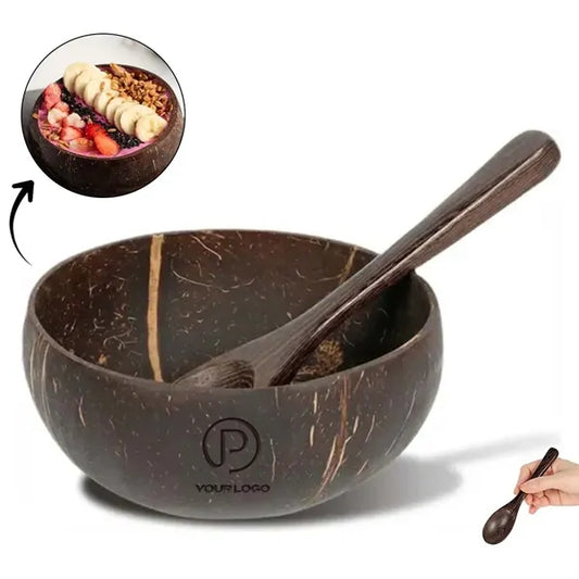 Coconut bowl & spoon set natural eco-friendly for yoghurt