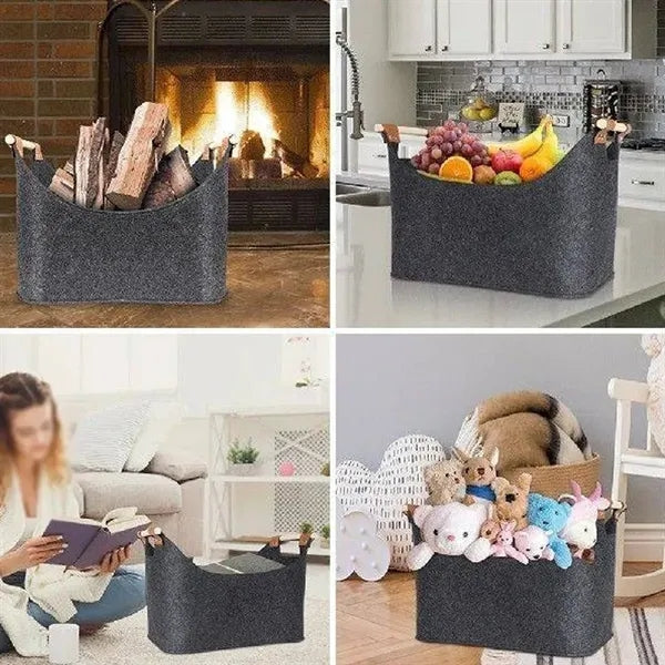 Large felt firewood carrier storage basket for shopping logs