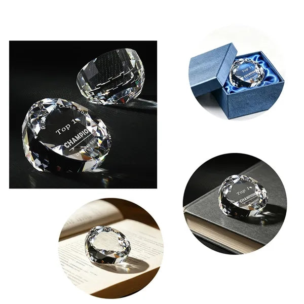 3" Diamond Shape Crystal Glass Paperweight with Gift Box
