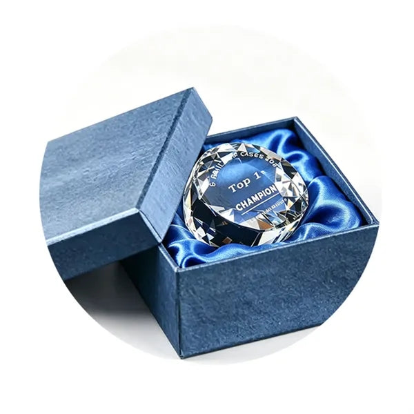 3" Diamond Shape Crystal Glass Paperweight with Gift Box