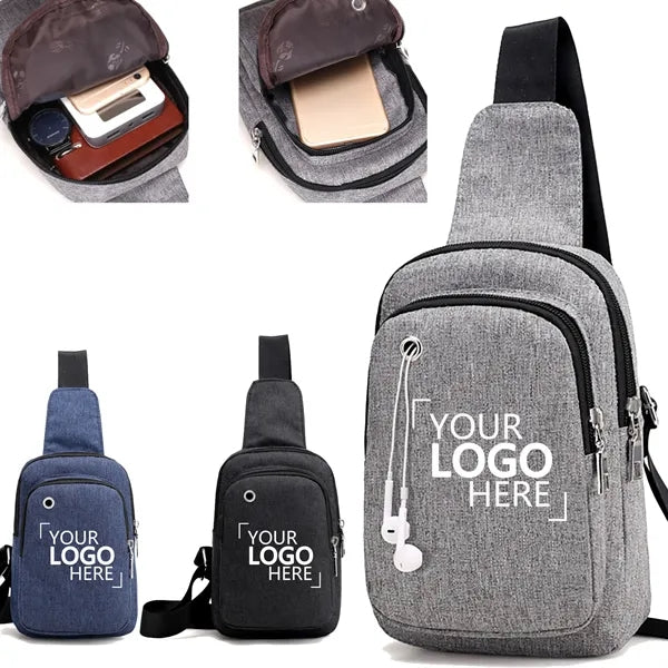 Men Crossbody Chest Bag with Headphone Port