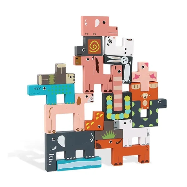 Educational 3D wooden animal puzzle building blocks for kids