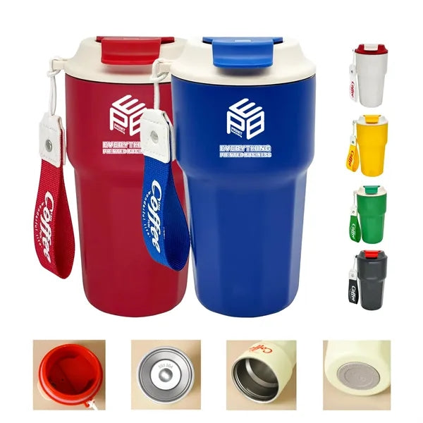 14.2 Stainless Steel Coffee Mug with Lid and lanyard