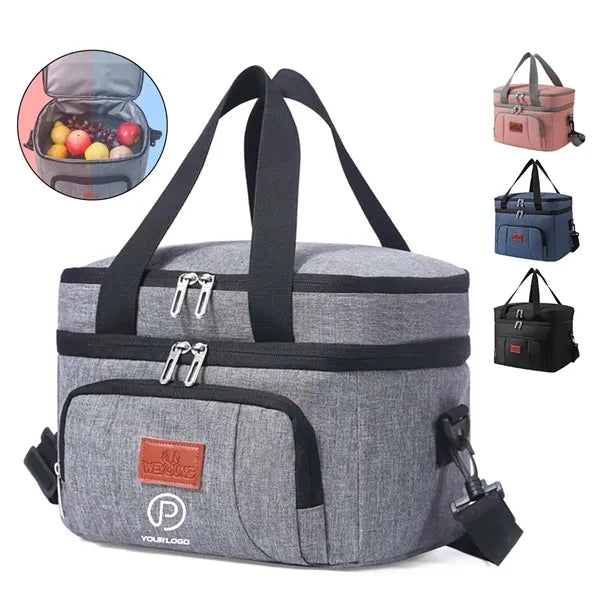 Double deck cooler bag insulated lunch box for picnic work