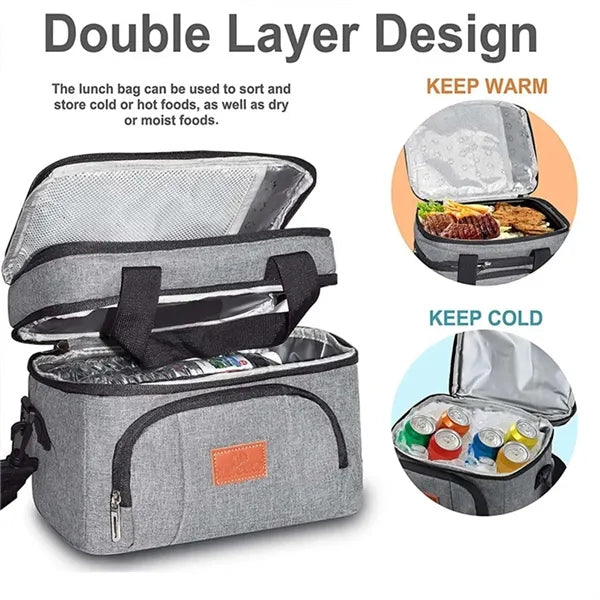 Double deck cooler bag insulated lunch box for picnic work