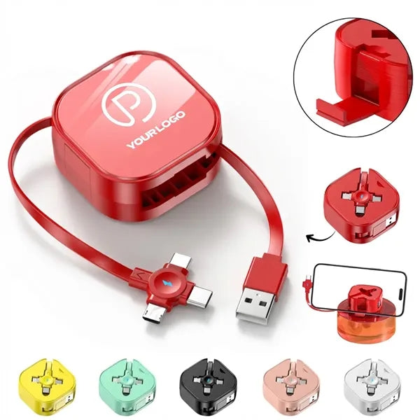 3-in-1 retractable fast charging cable with phone stand