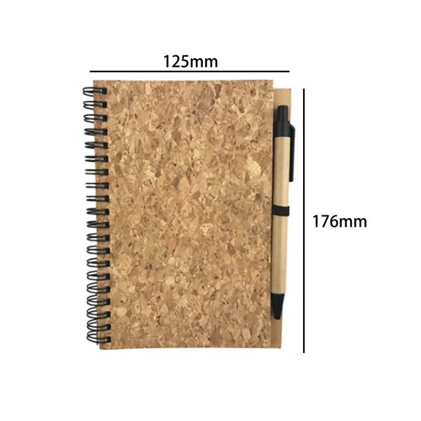 Cork Cover Spiral Notebook with Pen Holder
