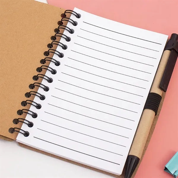 Cork Cover Spiral Notebook with Pen Holder