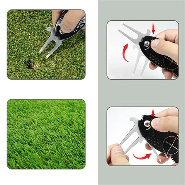 Premium Folding Aluminum Divot Tool W/ Magnetic Ball Marker