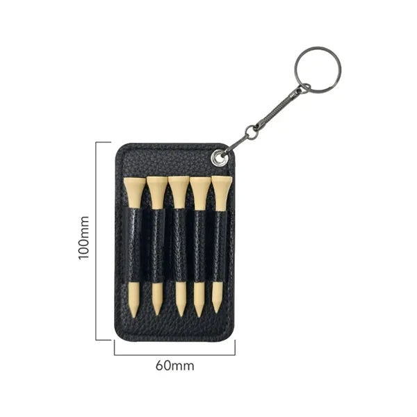 Portable PU Leather Golf Tee Holder Keyring Set