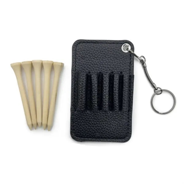 Portable PU Leather Golf Tee Holder Keyring Set