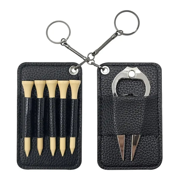 Portable PU Leather Golf Tee Holder Keyring Set