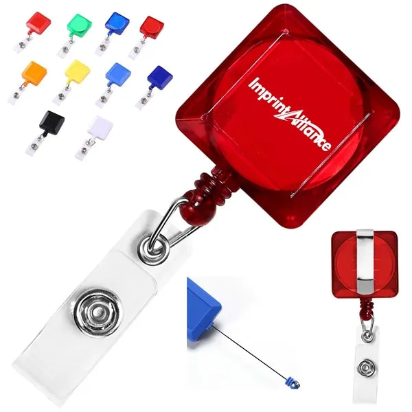 Translucent Square Retractable Badge Reel with Vinyl Strap