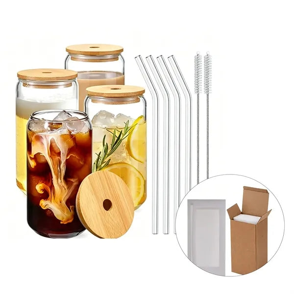 17oz Glass Cup with Straw, Custom Logo