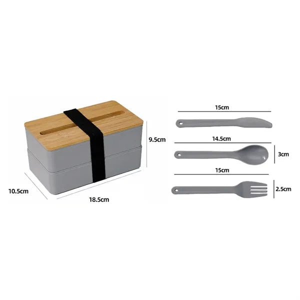 Double-Layer Bento Lunch Box w/ Lid Phone Stand& Utensil Set