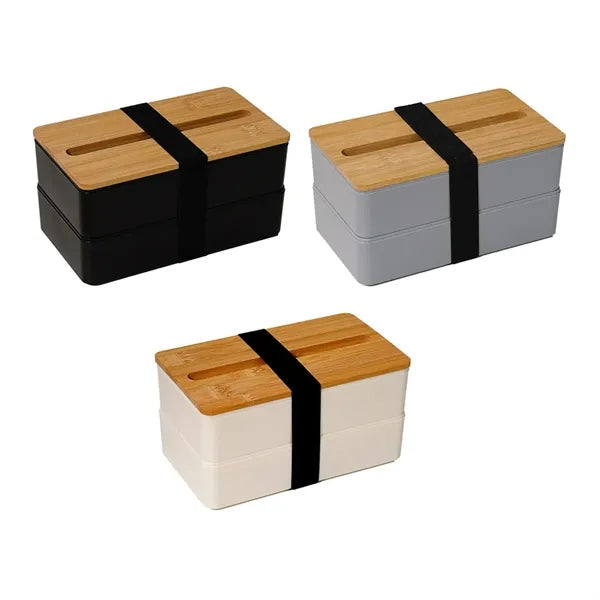 Double-Layer Bento Lunch Box w/ Lid Phone Stand& Utensil Set