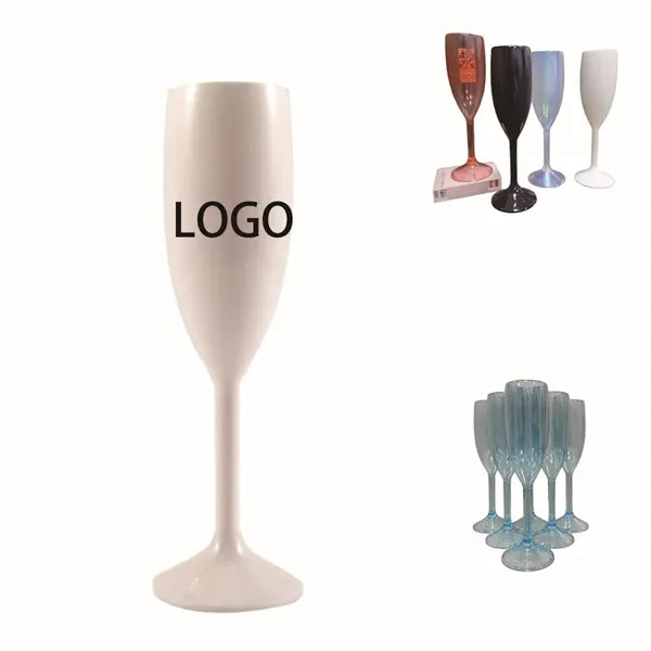 6 oz plastic champagne glass with customizable logo