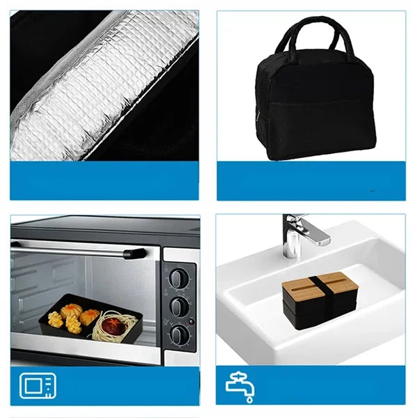 Double-Layer Bento Lunch Box w/ Lid Phone Stand& Utensil Set