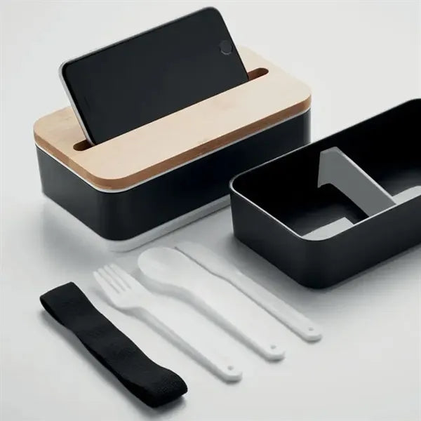 Double-Layer Bento Lunch Box w/ Lid Phone Stand& Utensil Set