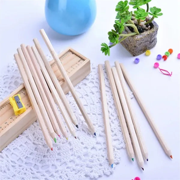 12 Pcs Colored Pencil Set In Wooden Ruler Box