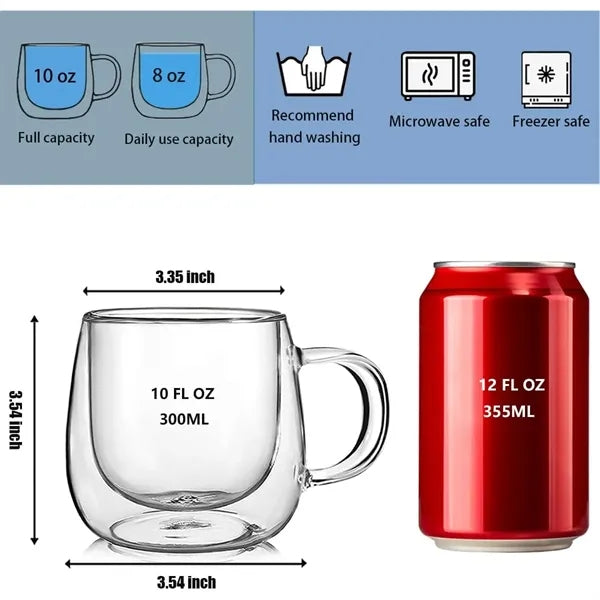 10Oz Double Wall Glass Coffee Mugs