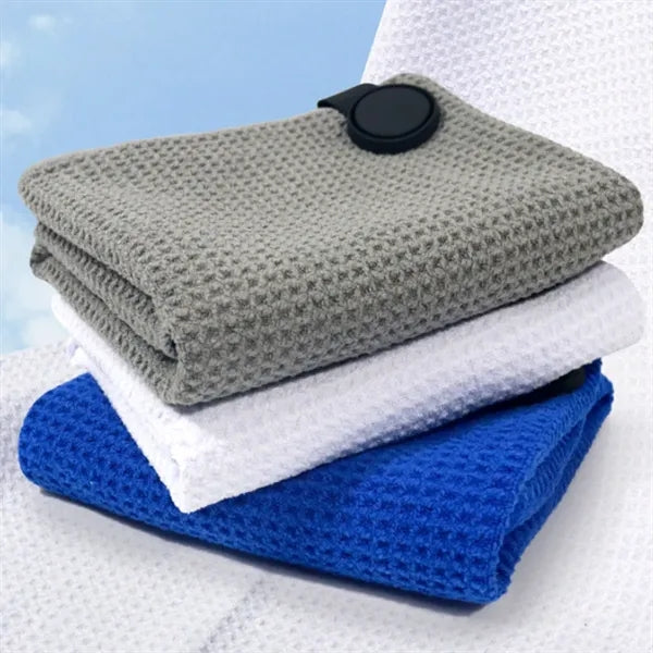 Microfiber Waffle Weave Golf Towel with Magnetic Attachment