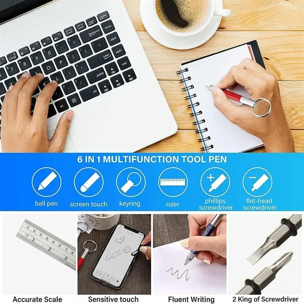 6 In 1 Multi Function Tool Pen With Key Ring