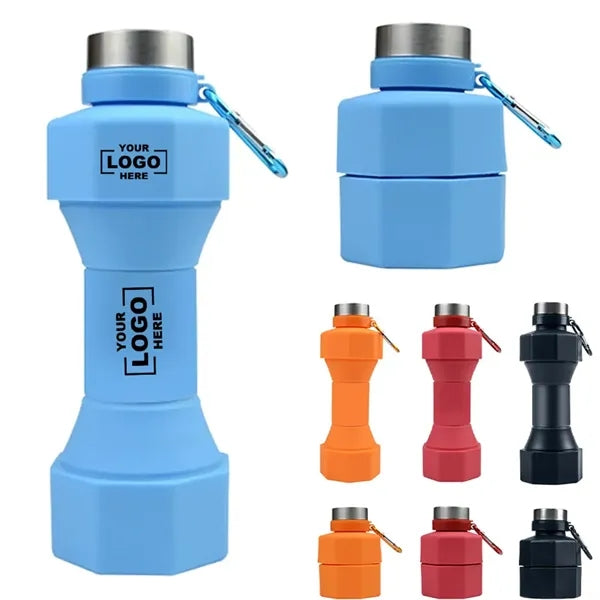 Collapsible Silicone Dumbbell Water Bottle With Keychain