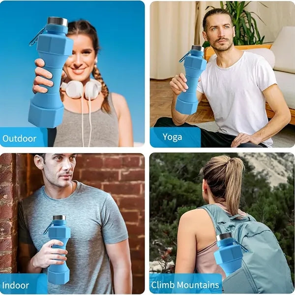 Collapsible Silicone Dumbbell Water Bottle With Keychain
