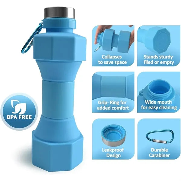 Collapsible Silicone Dumbbell Water Bottle With Keychain