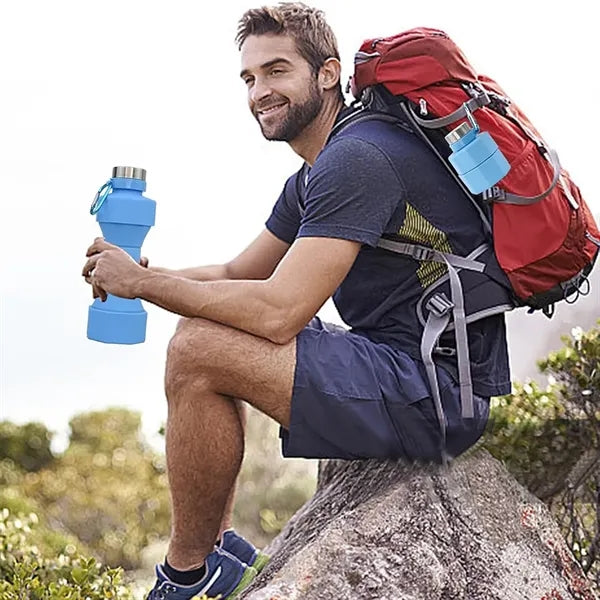 Collapsible Silicone Dumbbell Water Bottle With Keychain