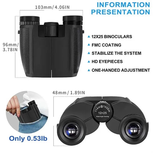 12x25 compact binoculars portable for cruise & camping