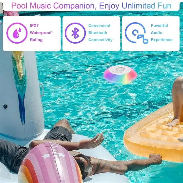 Waterproof floating speaker with colorful light for pool spa