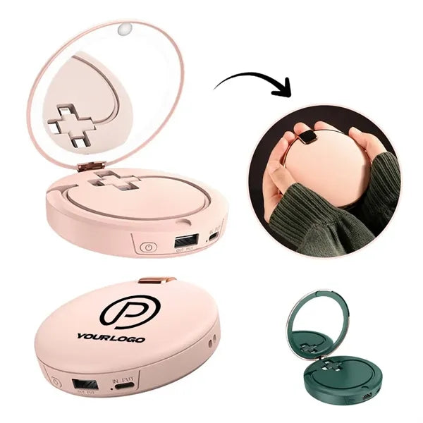 Rechargeable hand warmer 3 in 1 with power bank & mirror